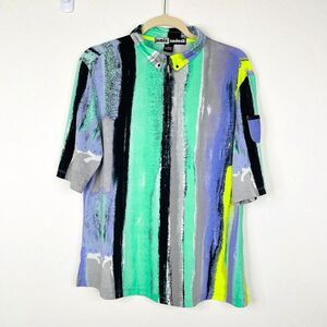 Jamie Sadock Size L Golf Polo Shirt Top Colorful Lightweight Stretch Art Striped